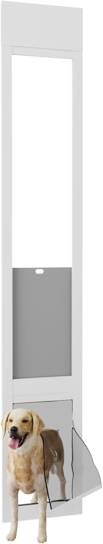 Doggy Door for Sliding Glass Doors, Adjustable Height 76 1/8"-80 7/8" Aluminum Frame Tempered Sliding Door Dog Doors Insert with Lock,Medium Transparent 7" x 11" Flap Size for Large Dogs