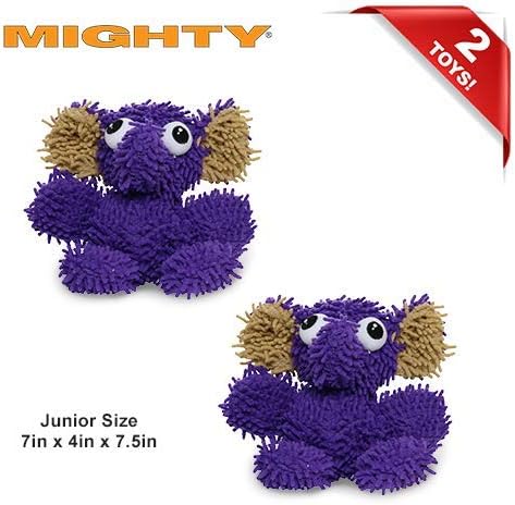 MIGHTY- Microfiber Ball Elephant– Made with Squeaker Balls and Minimal Stuffing. Strong & Tough. Interactive Play Dog Toy. Machine Washable & Floats. (Junior 2 Pack)