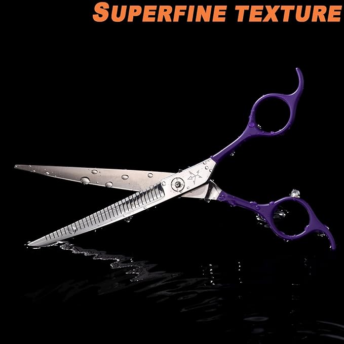 High-end Professional Dog Grooming Curved Thinning Scissors Teeth Blending Shears Pet Texturizing Thinner Blender Shears 7 Inch Extremely Very Sharp Made Of Stainless Steel Alloy For Dog Cat Groomer
