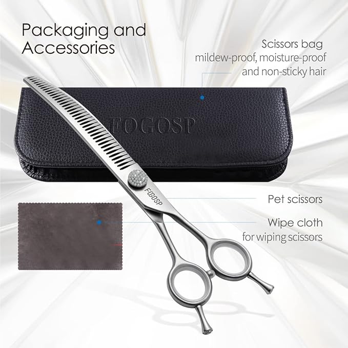 7.0'' Curved Chunkers Shears for Dog Grooming Professional Magic Grooming Scissors with Big Artificial Diamonds 30 Teeth for Large Dogs(7.0 in, Curved Chunkers)