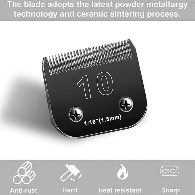 Audoc 10 Blades Dog Grooming Blades Compatible with Andis/Oster A5/Wahl KM-10 Series Dog Clippers,Detachable Clipper Replacement Blade,Black (5PCS Black-#10+3FC+4FC+5FC+7FC)