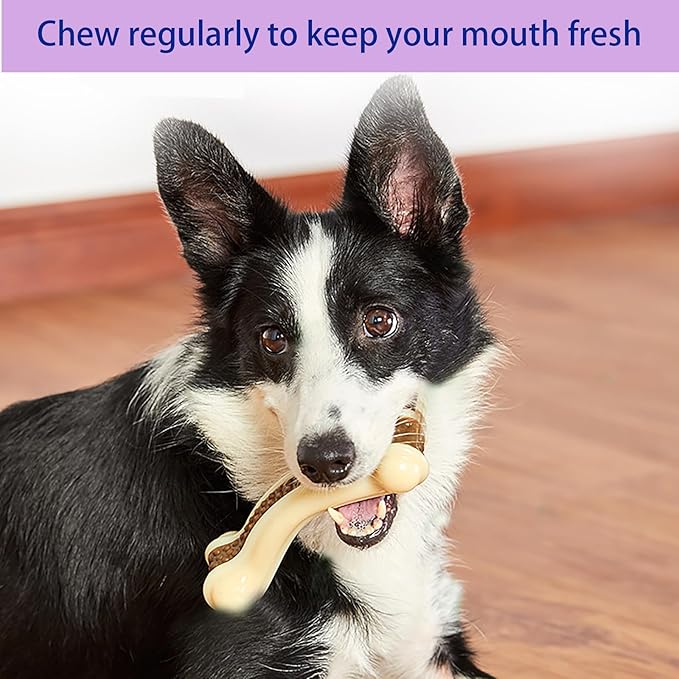 Dog Bones Chew Toys for Aggressive Chewers, 2 Pack Real Beef Flavor,Indestructible Dog Teething Chew Toys for Large/Medium/Small Breed,Tough Dog Toy with Durable Nylon