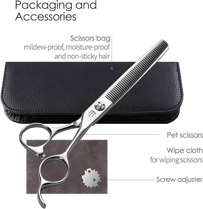Dog Grooming Scissors: Professional Grooming Scissors for Pet High Precision CNC-Cut Blades, Silver (Thinner, 6.5")