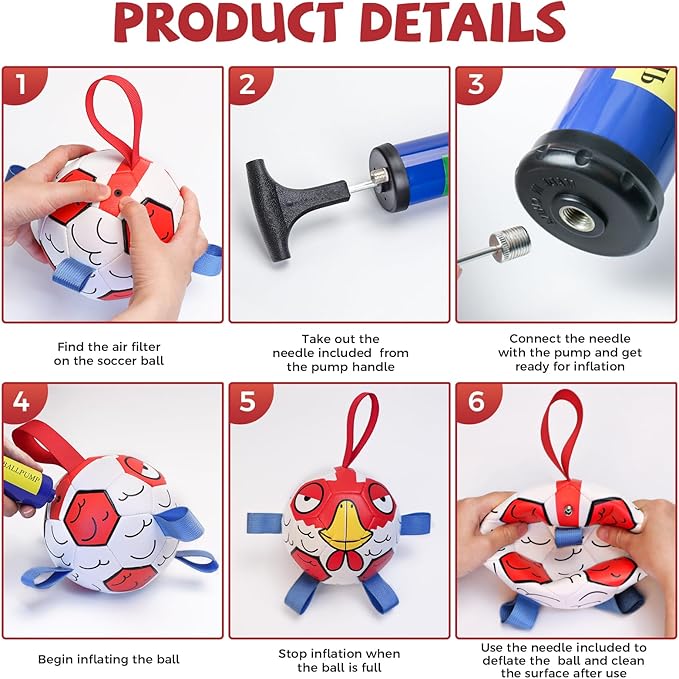 QDAN Chicken Dog Toys Soccer Ball with Straps, Interactive Dog Toys for Tug of War, Puppy Birthday Gifts, Tug Toy, Dogs Water Toy, Durable Dogs Balls for Dog(8 Inch)