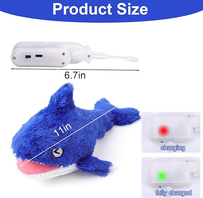 Mity rain 2 in 1 Interactive Dog Toys, Shark Dog Toy to Keep Them Busy, Plush Squeaky Dog Toy, Rechargeable Wiggly Fish for Small Medium Large Dogs, Moving Dog Toys for Indoor&Outdoor