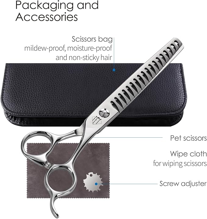 Dog Grooming Scissors: Professional Grooming Scissors for Pet High Precision CNC-Cut Blades, Silver (Chunker, 7")