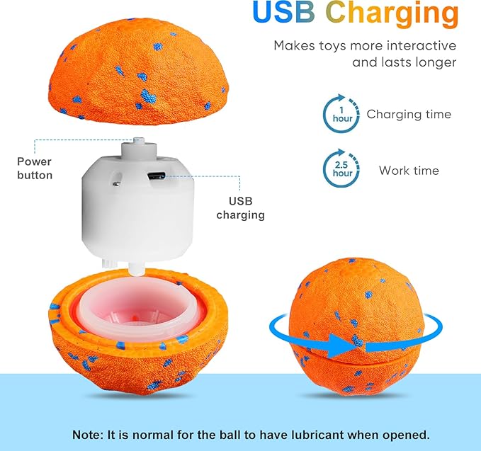 TVM Interactive Dog Toys Ball, Automatic Moving, Bouncing Chew Toys, E-TPU Material, Suitable for Large and Medium-Sized Dogs, Used for Boredom Relief and Daily Training (Orange)