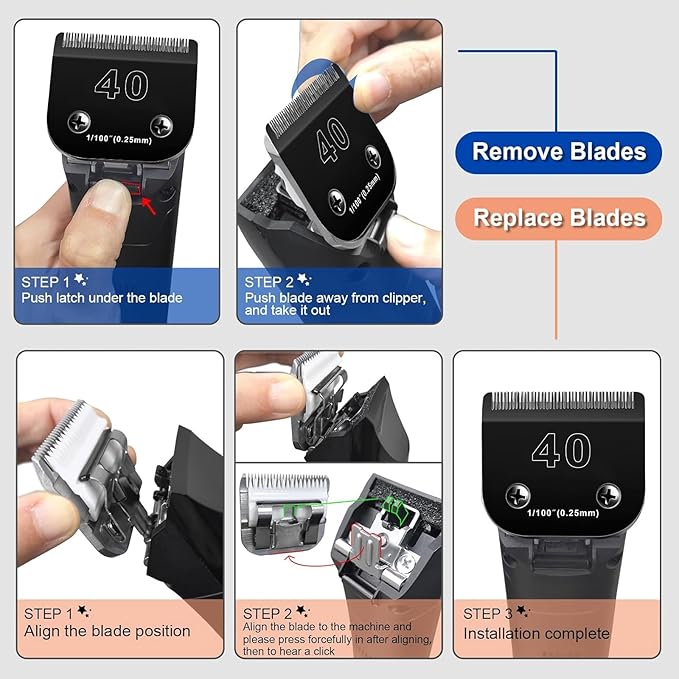 Audoc 3PACK 40 Blades Dog Grooming Blades Compatible with Ainds/Oster A5/Wahl KM-10 Series Dog Clippers,Detachable Clipper Replacement Blade,Black