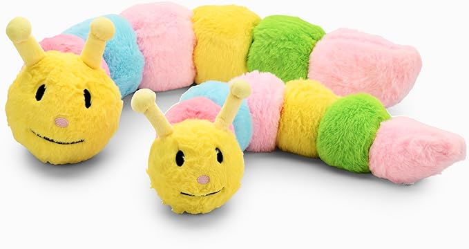 Flourish Pets 3 in 1 Multi-Layer Chew Toy for Active Dogs | Non-Toxic BPA Free Double Stitched Soft Fabric Exterior Dog Toys | Long-Lasting Dog Plush Toys - Large Caterpillar (30ā³)