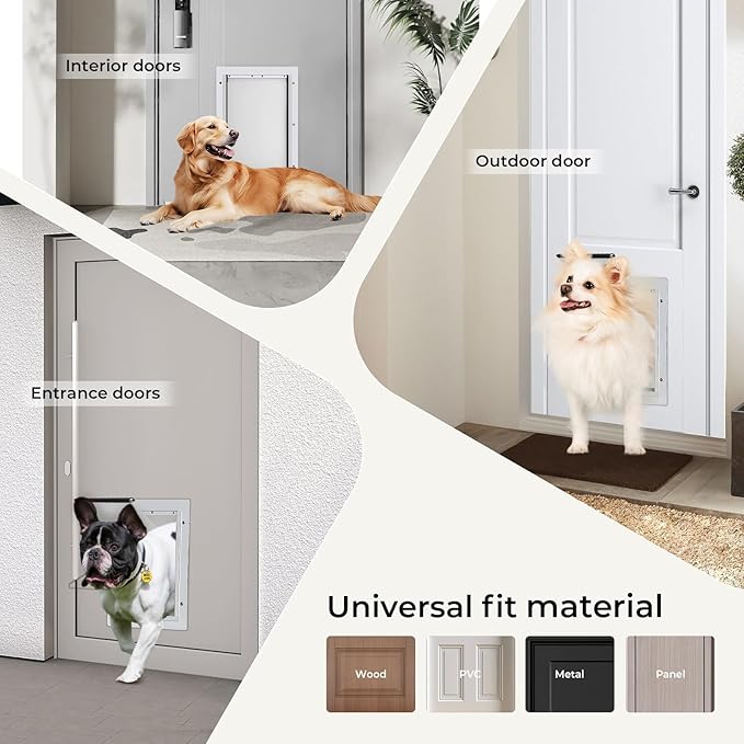 Large Dog Door for Door,Metal Dog Door with Locking Panel,Doggie Doors for Large Dogs with Magnetic Flap,Anti Theft Design,Fit Exterior/Interior Doors,Easy Installation(L)