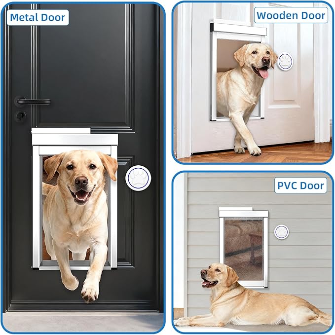 Medium Electronic Dog Door,Pet Automatic Door Smart Aluminum Dog Door with Dogbell Activated Auto Lift, Lockable Weatherproof Telescoping Tunnel for Pets(Pets Up to 40 Lb)