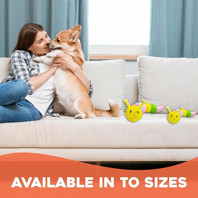 Flourish Pets 3 in 1 Multi-Layer Chew Toy for Active Dogs | Non-Toxic BPA Free Double Stitched Soft Fabric Exterior Dog Toys | Long-Lasting Dog Plush Toys - Small Catterpillar (20ā³)