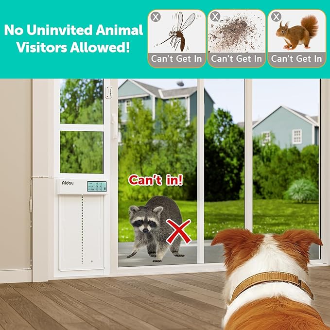 Automatic Sliding Glass Dog Door with Collar Sensor,Large Electric Doggy Door for Sliding Glass Doors, Adjustable 90 9/16" to 95 1/4" Slider Height, Anti-Pinch,Fits Dog Up to 100 Lbs (L-Tall)