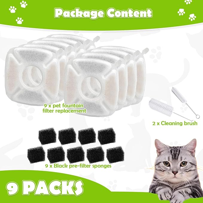 KAEGREEL 21 Pcs Cat Water Fountain Filters for Veken 95oz/2.8L, 67oz/2L, 135oz/4L Cat Dog Fountain Automatic Pet Fountain Dog Water Dispenser, Pet Fountain Filter & Pre-Filter Sponges & Cleaning Set