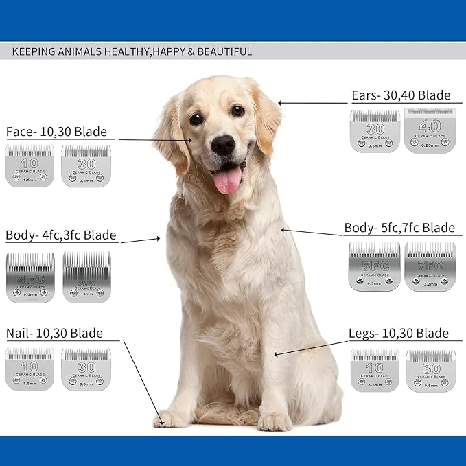 40# Detachable Pet Dog Grooming Clipper Ceramic Blade,Compatible with Andis Size 40 Cut Length 1/100"(0.25mm),Compatible with andis/wahl/Oster Dog Clippers 1PCS