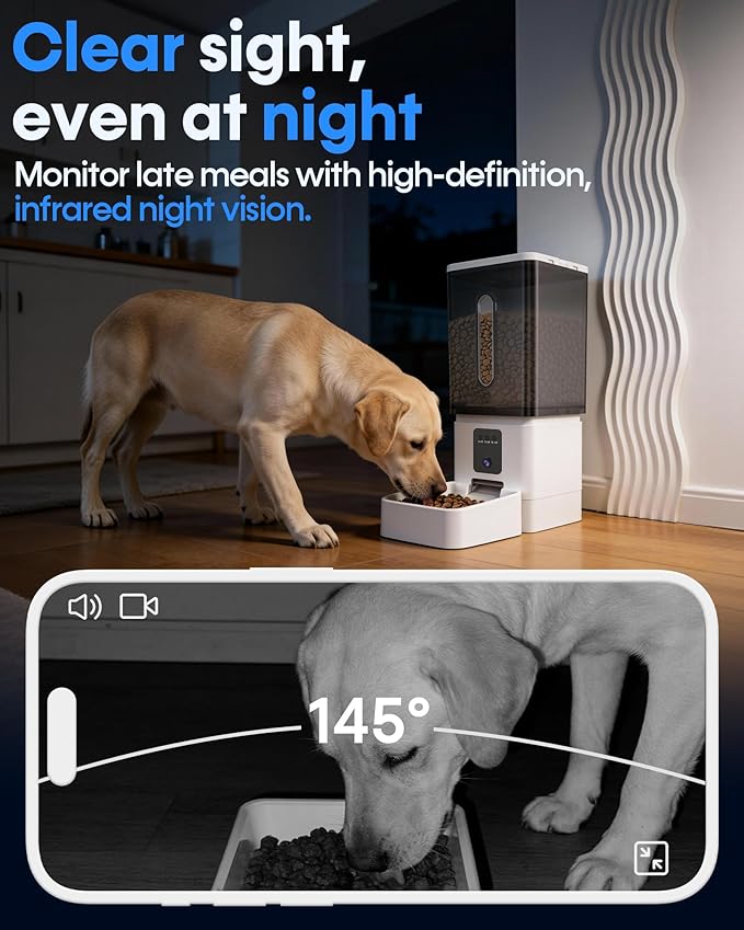 Large Dog Automatic Feeder with Camera: 12L/50 Cups Home Smart Dog Feeder for 12 Days Feeding - Anti-Clog with 20mm Wide Chute for Big Breed Owner