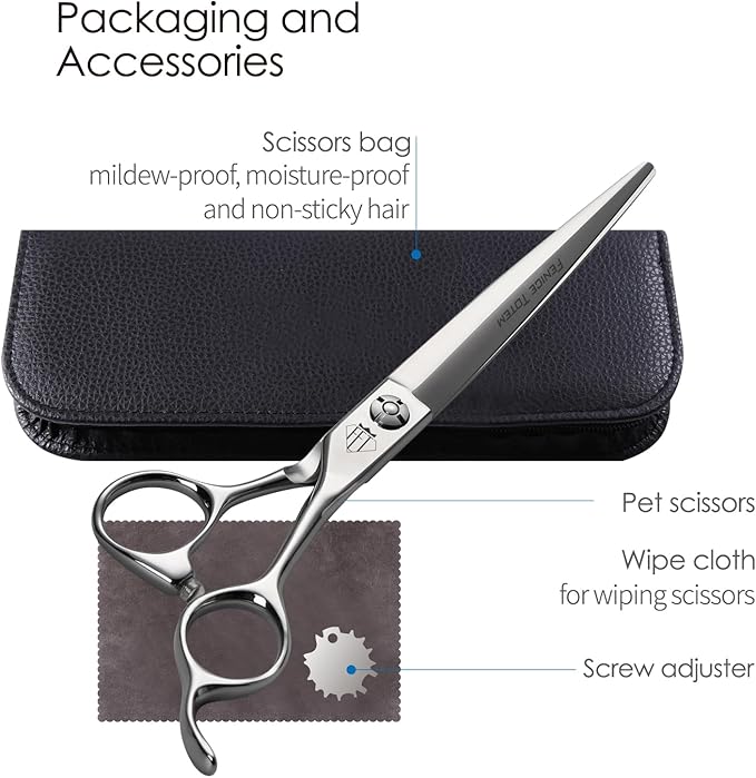 Dog Grooming Scissors: Professional Grooming Scissors for Pet High Precision CNC-Cut Blades, Silver (Straight, 7")