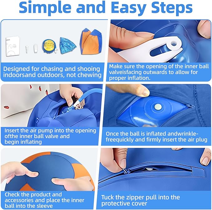 18" Herding Ball for Dogs - Upgraded Chew-Resistant Double-Layer Material Durable Waterproof Dog Toy Suitable for Australian Shepherds, Cattle Dogs, Sheepdogs (Orange+Blue)