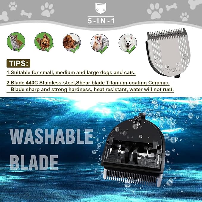 Audoc 5 in 1 Blades Adjustable Dog Grooming Replacement Blades Compatible with Wahl Animal Clipper Arco, Bravura, Chromado, Creativa, Figura, and Motion Pet, Dog, and Horse (Silver/2PC)