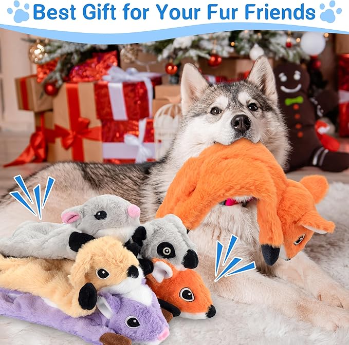5-Pack Stuffless Dog Toys - Body No Stuffing, Lightly Filled Head, Fluff-Free & Squeaky Dog Toys with Treat Pocket for Aggressive Chewers Large Medium Small Dogs to Keep Them Busy