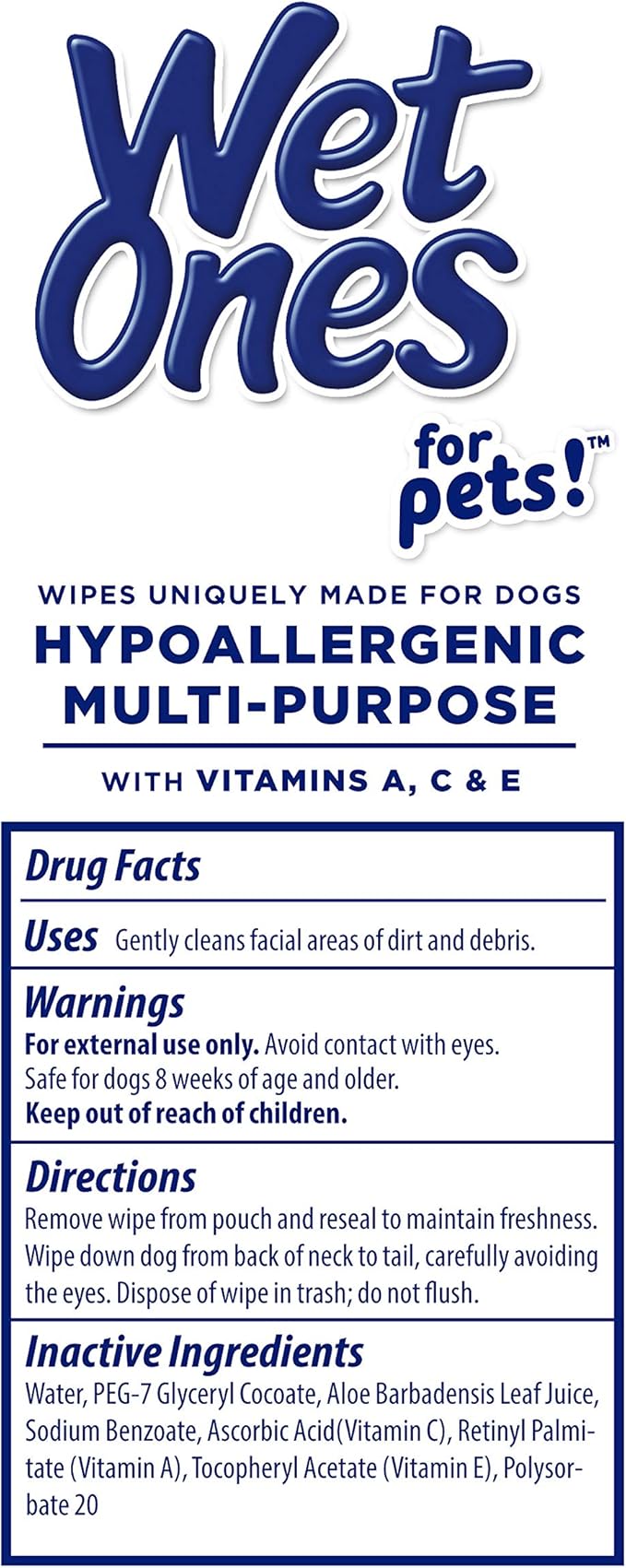 Wet Ones for Pets Multi-Purpose Dog Wipes with Vitamins A, C & E | Fragrance-Free Dog Wipes, Pet Wipes Multipurpose | Dog Grooming Wipes (Pack of 12, 600 Count Total)