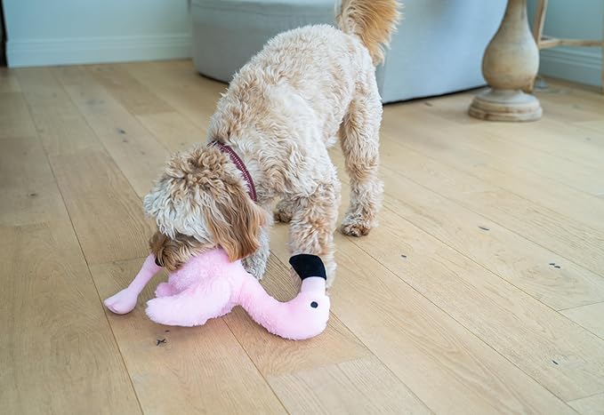 Flourish Pets 3 in 1 Multi-Layer Chew Toy for Active Dogs | Non-Toxic BPA Free Double Stitched Soft Fabric Exterior Dog Toys | Long-Lasting Dog Plush Toys ā Large Flamingo 17.5"