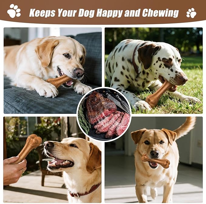 SCHITEC Dog Bone Chew Toy for Medium & Large Dogs, Beef Flavor Teething Toy, Durable Dog Toy for Aggressive Chewers, Teeth Cleaning, 1Pc