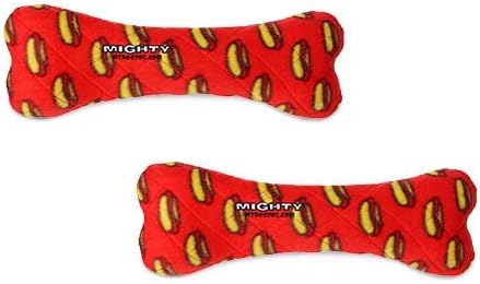 MIGHTY- NO Stuff Bone– Squeaky Plastic Core. 2-in-1 Toy. Made Durable, Strong & Tough. Interactive Play Dog Toy (Tug, Toss & Fetch). It Floats. (Red, Large 2 Pack)