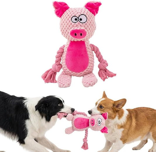 Plush Dog Chew Toys,2026 New Squeaky Dog Toy for Aggressive Chewers, Indestructible Dog Toy for Small Medium Large Dogs to Keep Them Busy Puppy Teething Toy (Pig)