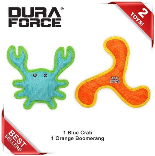 DURA FORCE - Durable Woven Fiber - Crab - Squeakers - Multiple Layers. Made Durable, Strong & Tough. Interactive Play Dog Toy (Tug, Toss & Fetch). Machine Washable & Floats (Combo Pack)