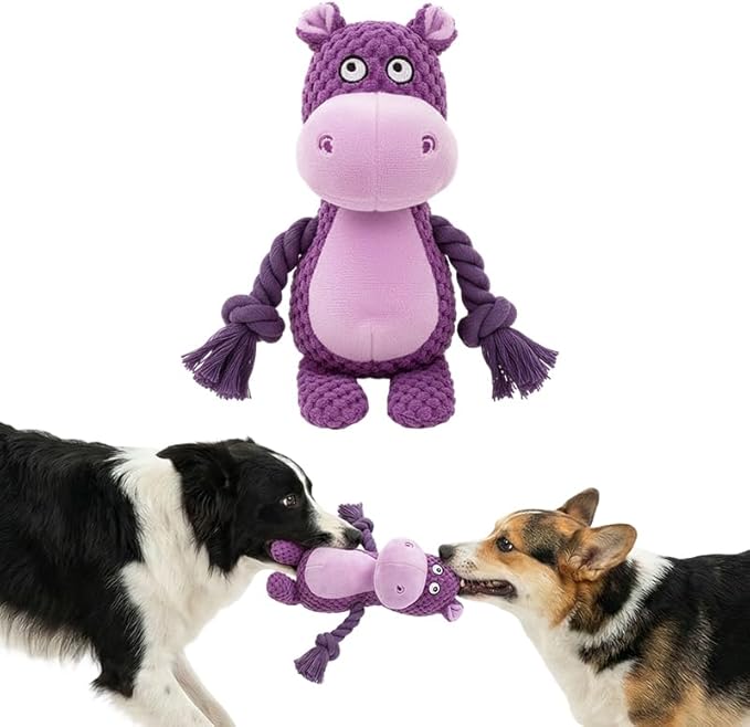 Plush Dog Chew Toys,2026 New Squeaky Dog Toy for Aggressive Chewers, Indestructible Dog Toy for Small Medium Large Dogs to Keep Them Busy Puppy Teething Toy (Hippopotamus)