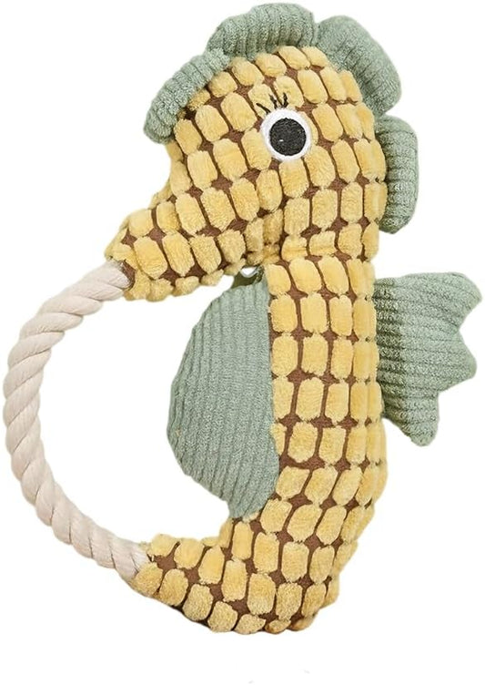 Indestructible Lush Squeaky Toys Indestructible Chew Toy, New Durable Plush Dog Toys for Aggressive Chewers, for Small Medium Large Dogs (Yellow Seahorse)