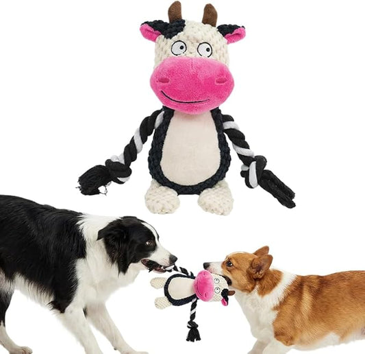 Plush Dog Chew Toys,2026 New Squeaky Dog Toy for Aggressive Chewers, Indestructible Dog Toy for Small Medium Large Dogs to Keep Them Busy Puppy Teething Toy (Cow)