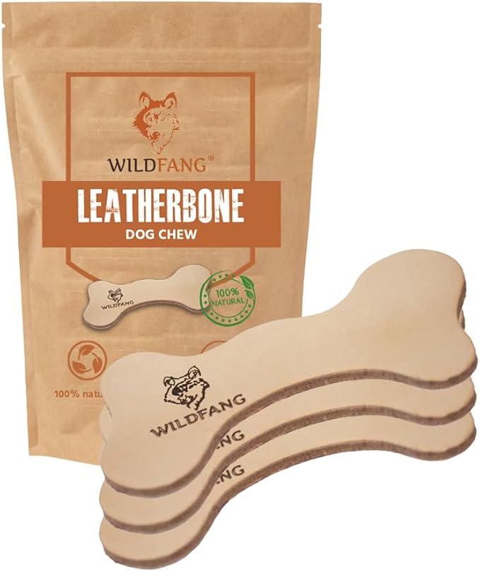 Wildfang® Leather Dog Toy, Medium - Leather Bone for Teething Dog, Dental Toys for Puppies, Training for Chewing Muscles, Puppy Chew Bones for Light or Medium Chewers (for Dogs 22-33 lbs), Pack of 3