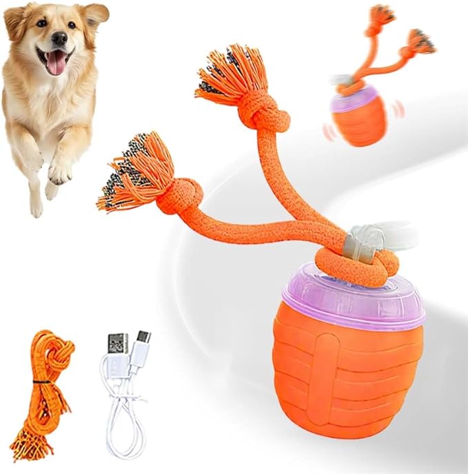 Interactive Dog Toys, 2026 Upgrade Interactive Rolling Cat Dog Ball Toy, Rechargeable Automatic Moving Dogs Toy Wicked Ball for Boredom Medium Small Puppy Dogs (Orange)