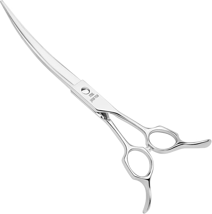 Curved Dog Grooming Scissors 7.5 in Professional Pet Grooming Shears Japan VG10 Reversible Ergonomically Designed handle for Grooming Face, Eyes, Paws & Body