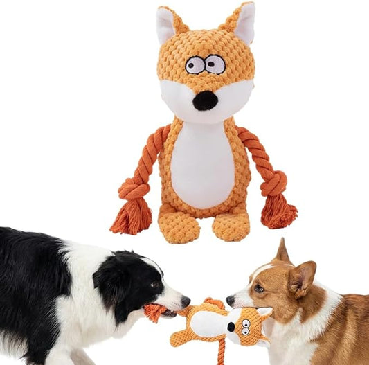 Plush Dog Chew Toys,2026 New Squeaky Dog Toy for Aggressive Chewers, Indestructible Dog Toy for Small Medium Large Dogs to Keep Them Busy Puppy Teething Toy (Fox)