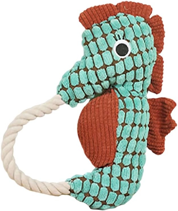 Indestructible Lush Squeaky Toys Indestructible Chew Toy, New Durable Plush Dog Toys for Aggressive Chewers, for Small Medium Large Dogs (Green Seahorse)