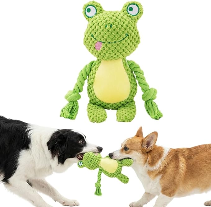 Plush Dog Chew Toys,2026 New Squeaky Dog Toy for Aggressive Chewers, Indestructible Dog Toy for Small Medium Large Dogs to Keep Them Busy Puppy Teething Toy (Frog)