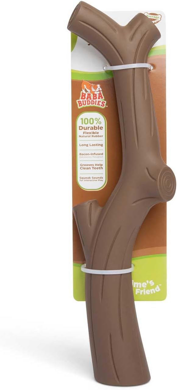 Natural Rubber Durable Dog Toys for Large & Medium Dogs Brown Bacon Flavored Curved Branch Shape Tough Chew Toy for Dogs Safe Tested & Non-Toxic Squeak Dog Toys (Brown)