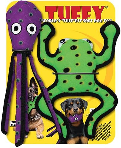 TUFFY - Limited Edition-World's Tuffest Soft Dog Toy- Phrog & Purple Squid- 2 Pack. Squeakers-Multiple Layers.Made Durable, Strong & Tough.(Tug, Toss & Fetch).Machine Washable & Floats
