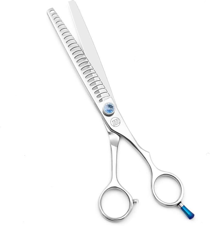 Moontay Professional Dog Grooming Straight, Curved, Thinning/Blending/Chunking Scissors Kit, JP-440C Stainless Steel Pet Cat Hair Cutting/Trimming Shears, Silver (7.5" (24-Tooth))