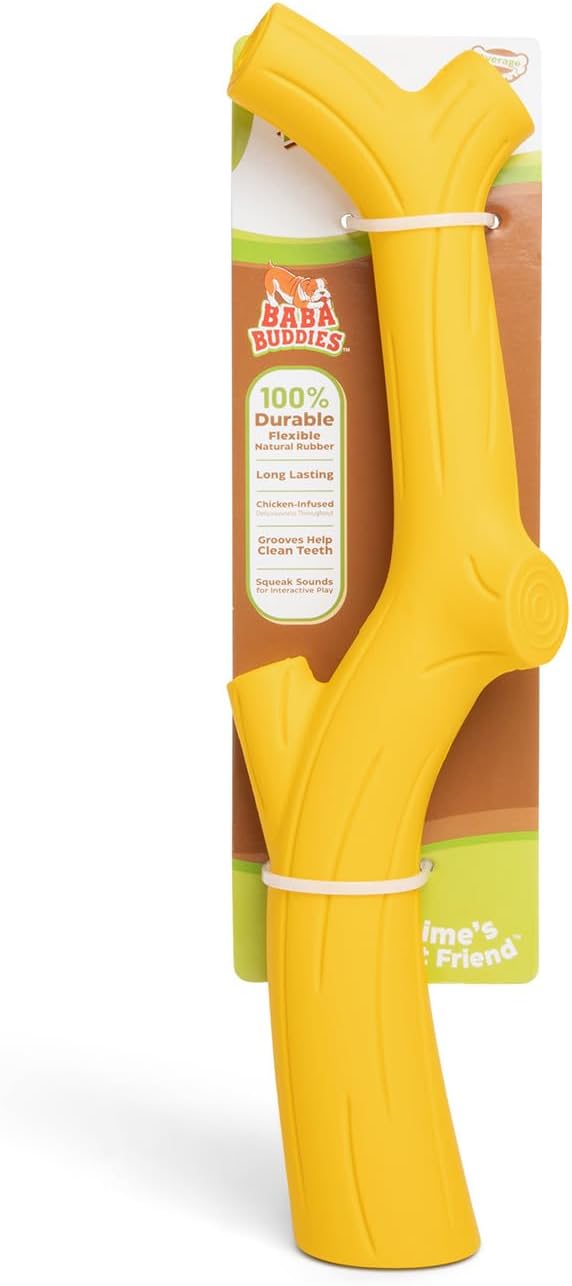 Natural Rubber Durable Dog Toys for Large & Medium Dogs Brown Bacon Flavored Curved Branch Shape Tough Chew Toy for Dogs Safe Tested & Non-Toxic Squeak Dog Toys (Yellow)