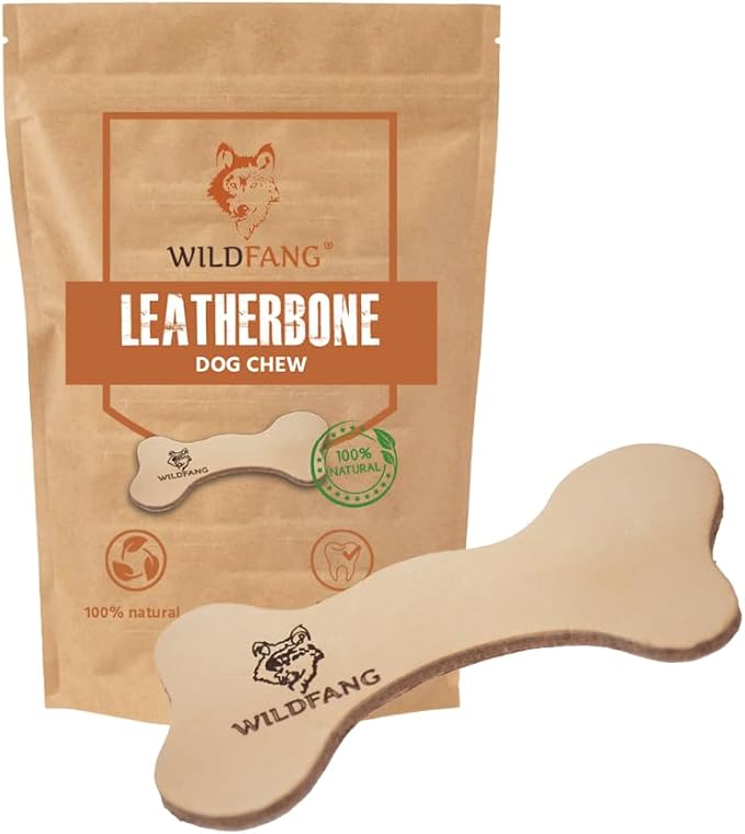 Wildfang® Leather Dog Toy, Small - Leather Bone for Teething Dog, Dental Toys for Puppies, Training for Chewing Muscles, Puppy Chew Bones for Light or Medium Chewers (for Dogs Under 22 lbs), Pack of 1