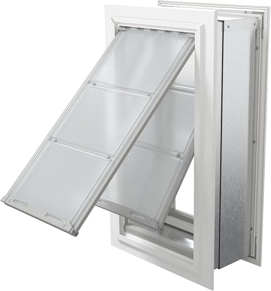 Endura Flap Giant Dog Door for Walls | Designed for Extra-Large & Tall Dogs | Energy Efficient Wall Mount Pet Door | Durable & Pet Safe | White, Double Flap Wall Mount