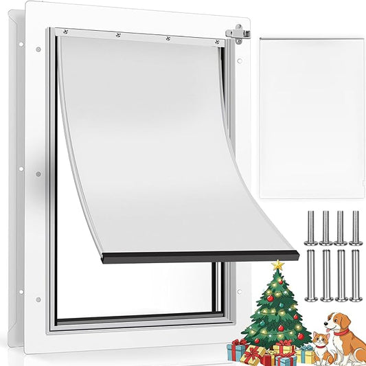 Large Dog Door for Door,Metal Dog Door with Locking Panel,Doggie Doors for Large Dogs with Magnetic Flap,Anti Theft Design,Fit Exterior/Interior Doors,Easy Installation(L)