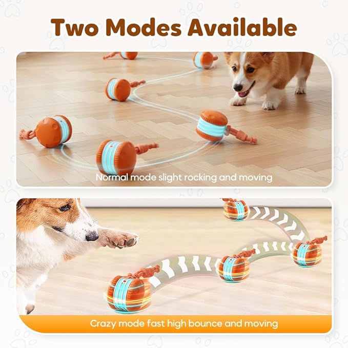 Interactive Dog Toy,2026 New Automatic Rolling Ball with Rope for Cat, Durable Dogs Rope Toy for Chewing and Playing, Dogs Ball Toy for Puppy Cats (Orange+Blue)