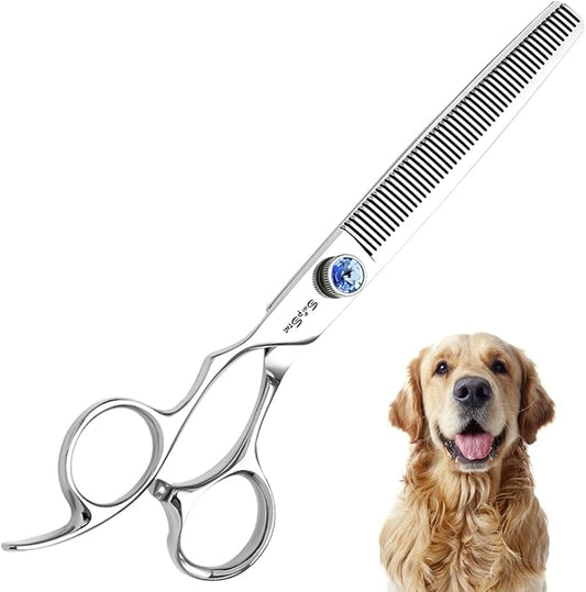 7 Inch Left Handed Dog Grooming Scissors, Japanese VG10 Steel Professional Pet Shears, 50 Teeth Dog Cutting Scissors for Dogs Cats, with Safety Blunt Tip, 30% Thinning Rate