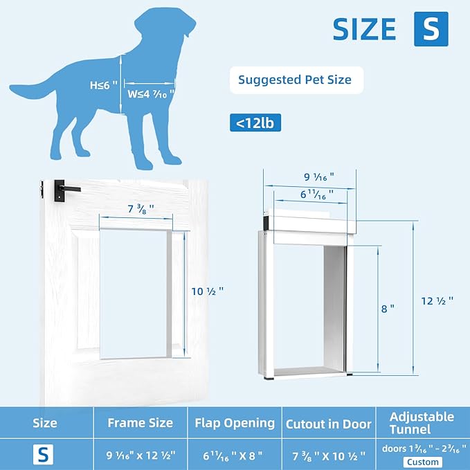 Small Dog Door for Door,Electronic Pet Automatic Door Smart Aluminum Dog Door with Dogbell Activated Auto Lift, Lockable Weatherproof Telescoping Tunnel for Small Pets(Pets Up to 12 Lb)