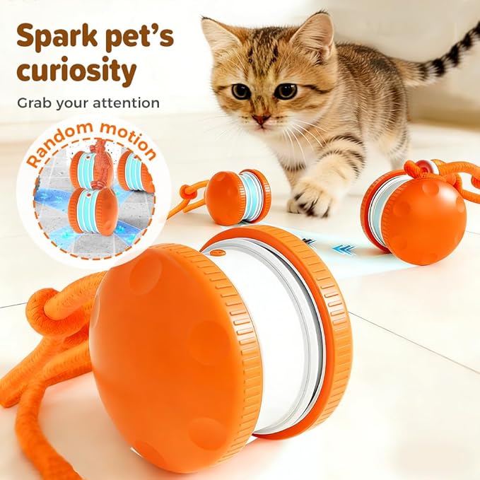 Interactive Dog Toys, 2026 Upgrade Self Moving Ball with Smart 360° Random Rotation, Chew Resistant Automatic Toy for Boredom, for Indoor Play on Tile Wood Floor Carpet (Orange 2PCS)